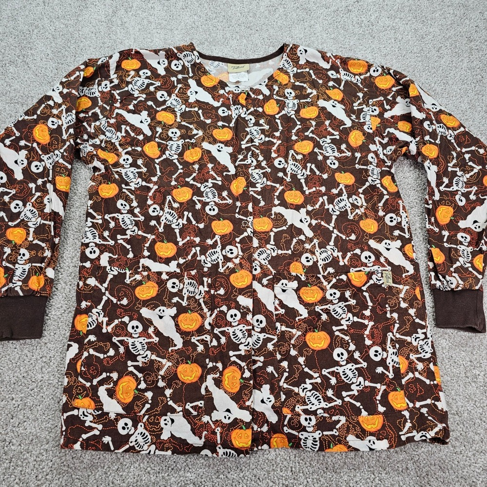 Tafford Halloween‎ Print Scrub Jacket Ghosts Skeletons Medium FAST SHIPPING